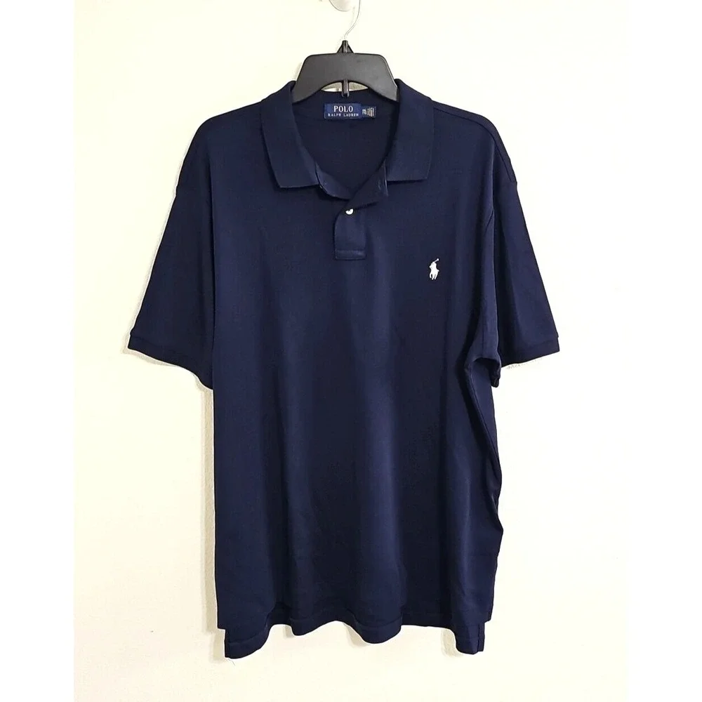 Polo Ralph Lauren Polo Shirt Navy Blue Light Blue Pony Short Sleeve Mens XXL
